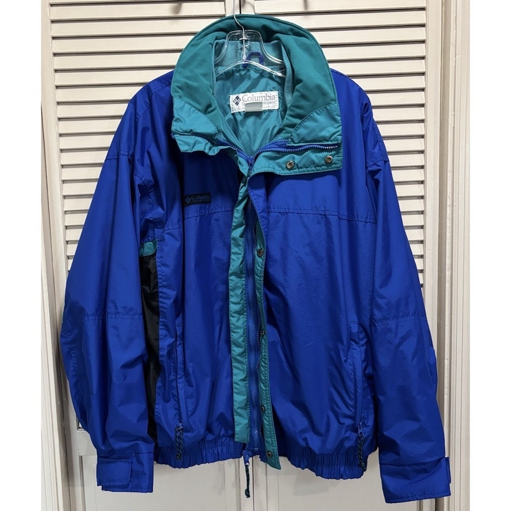 Columbia Bugaboo Hooded Zip/Snap Up Jacket Size L Logo Elastic Hem Lined